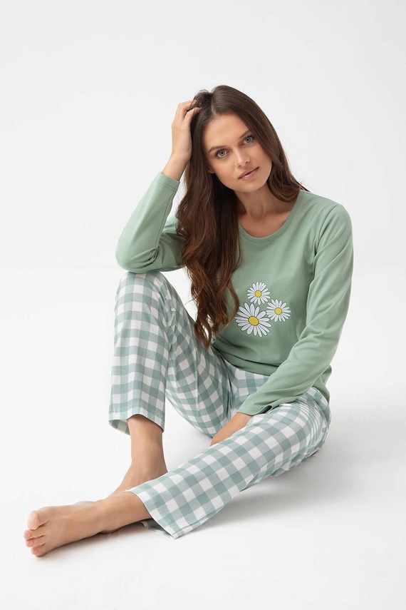 320 Pijama de señora Luna verde - algodón, manga larga, cómodo y elegante