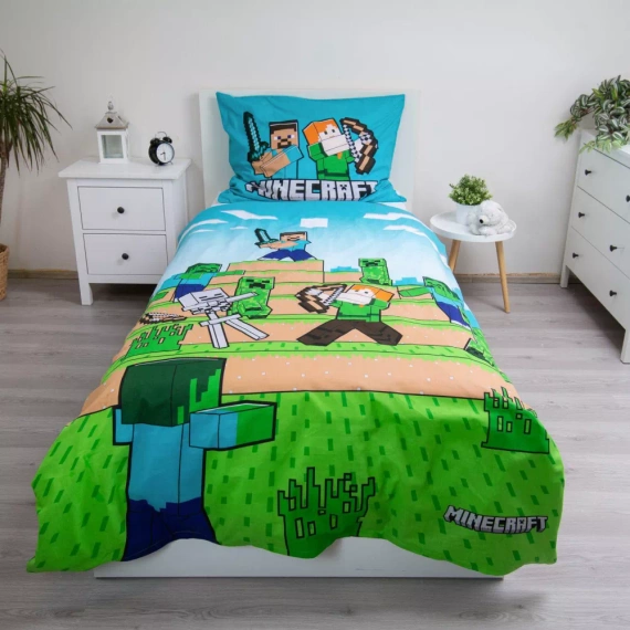 Ropa de cama de algodón Minecraft "We Got This" Jerry Fabrics - 140x200 cm, 100% algodón, reversible