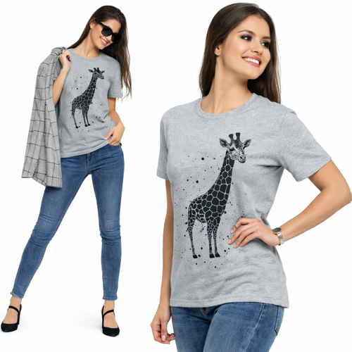 BD1700-008 Moraj blusa de manga corta para mujer - gris, jirafa