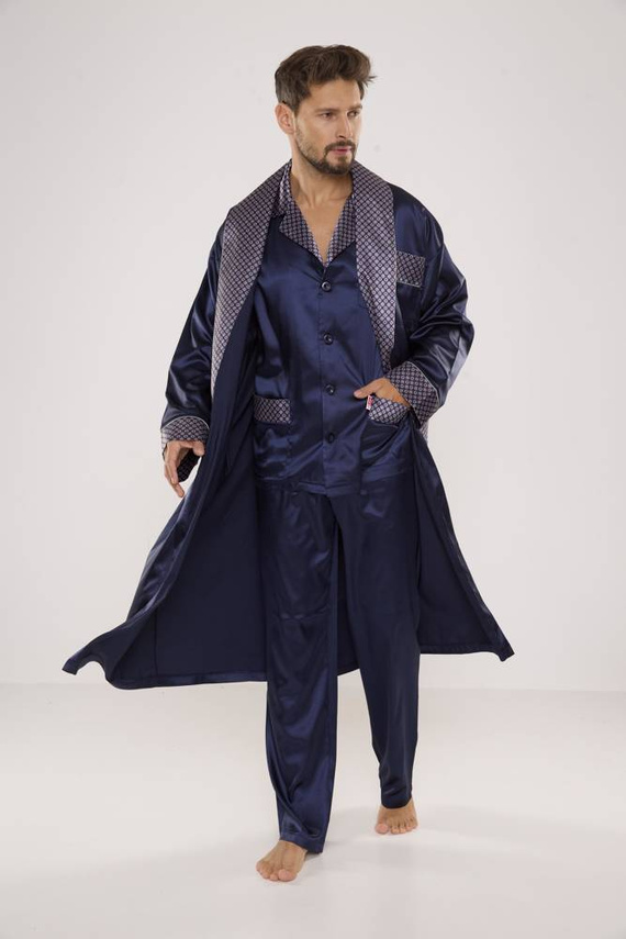 939 Pijama de satén para hombre - azul marino