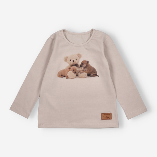 KAR-3005 Blusa de manga larga para niña Lagarto Verde beige - elegante, algodón, producción polaca