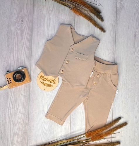 Mamatti KC012 conjunto niño elegante chaleco pantalón beige