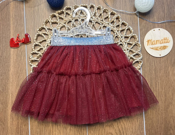 Falda para niña bordó ST120 de tul suave tul metalizado con goma en la cintura