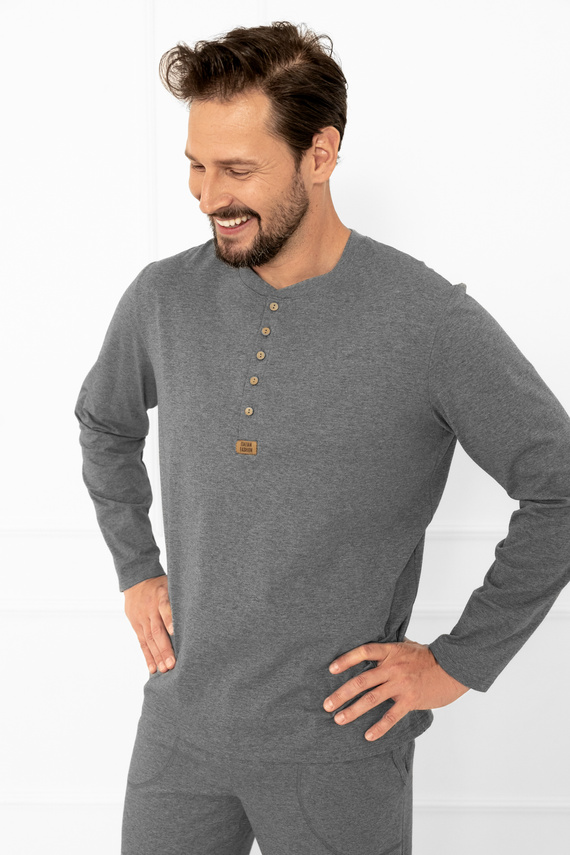 Pijama de hombre Gordo - algodón clásico, polo y pantalón con bolsillos Moda Italiana - melange