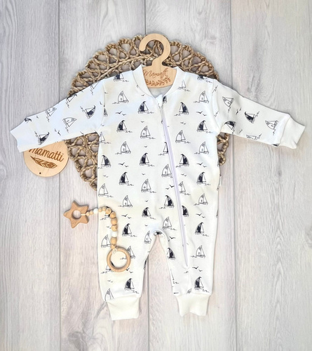 Pelele bebé Mamatti PS16041 Barcos – algodón, cremallera, sin pies