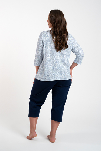 Pijama de mujer Antonia manga 3/4, pantalón 3/4 Moda Italiana - estampado azul/verde