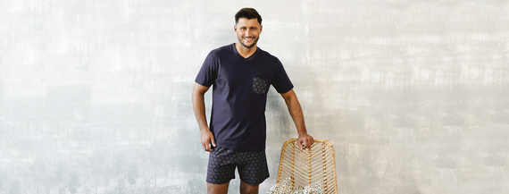 Diaz Pijama de manga corta para hombre, pantalón corto Moda Italiana - azul marino/estampado