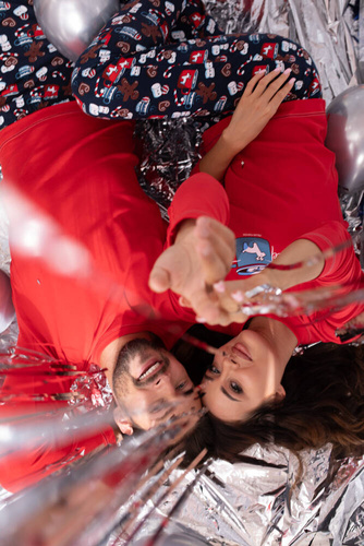 Pijama de manga larga y pantalón largo Makala Ladies Italian Fashion - rojo/estampado