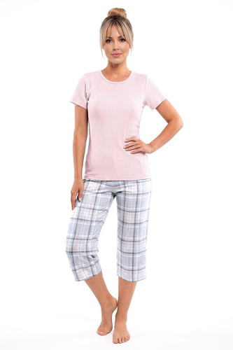 Pijama de mujer Donna Dani 3/4 rosa de algodón manga corta pantalones 3/4