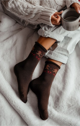 0118-013 Calcetines Milena marrón - rizo festivo, algodón, cálido
