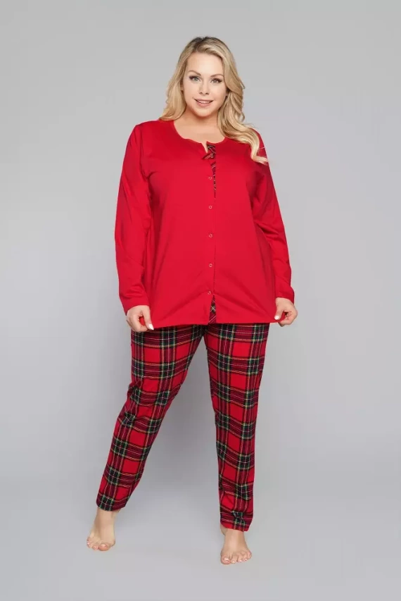 Pijama de mujer Zorza manga larga, pantalón Moda Italiana - rojo/estampado