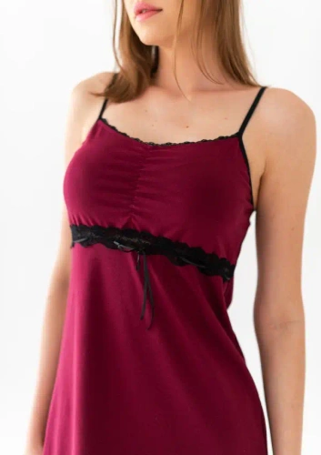 Camisón Dkaren Viki 2 de algodón con encaje burdeos