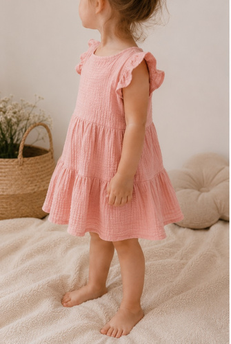 Vestido rosa de muselina Mamatti SE50506 vestido ligero de algodón para niña
