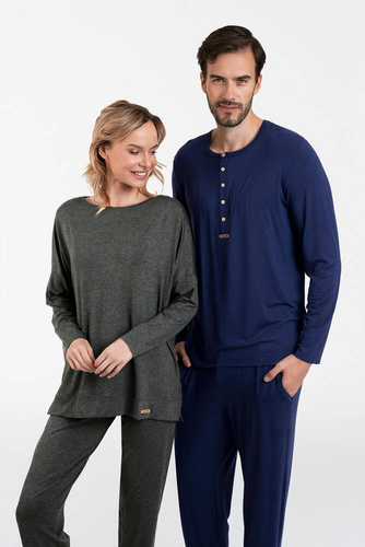 Akord Conjunto señora manga larga, pantalón largo Moda Italiana - melange oscuro