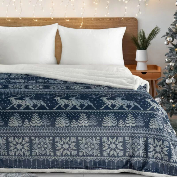 Eurofirany Manta de Navidad blanco azul marino - colcha de microfibra suave, 240 g/m²
