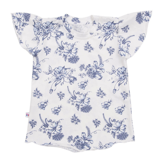 Botanic Camiseta niña Eevi blanca con flores azules - manga mariposa, algodón