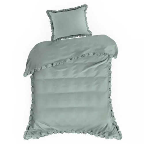 Ropa de cama de algodón con volante Eurofirany 100% algodón con cremallera color salvia