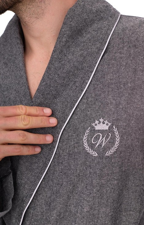 2532 Zeus Albornoz de hombre L&L gris - largo, algodón, melange, clásico