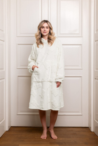 Blusa manta de señora Italian Fashion - cálida, oversize, con capucha, motivo osito de peluche