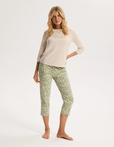 Pijama de mujer Henderson GINA beige 100% algodón manga y pantalones 3/4