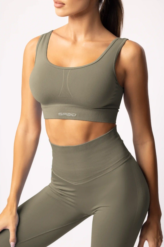Sujetador deportivo verde sin costuras SPAIO Flex 2.0 - sujeción estable y comodidad