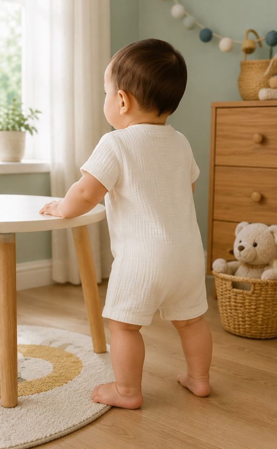 RA55203 Mamatti Mameluco de muselina ecru con botones de madera para verano