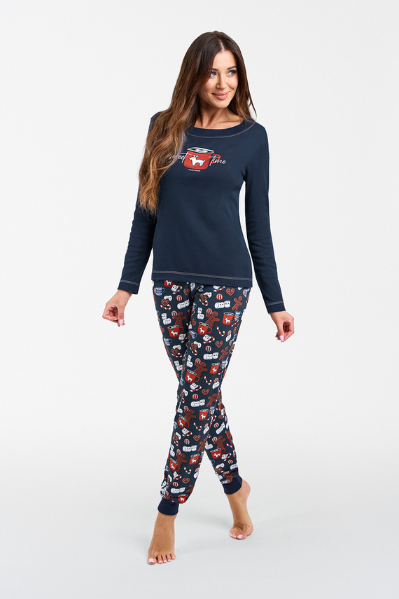 Pijama de manga larga y pantalón largo Makala Ladies Italian Fashion - azul marino/estampado
