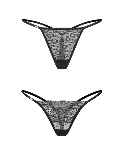 Clara Tanga 2-Pack Obsessive tanga de encaje negro con estampado animal
