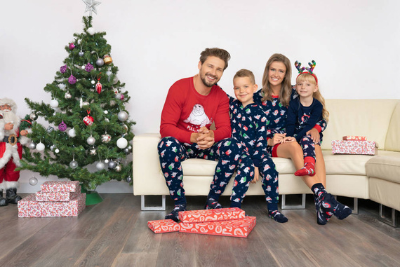 Pijama Elder Hombre manga larga, pantalón largo Moda Italiana- rojo/estampado azul marino