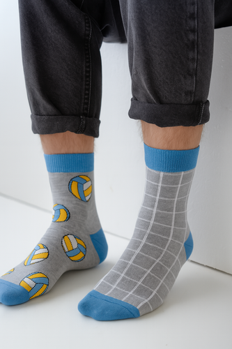 Calcetines de hombre Milena 1153-041 - "Volleyball not to be paired" | Diseño colorido, algodón, fabricación polaca