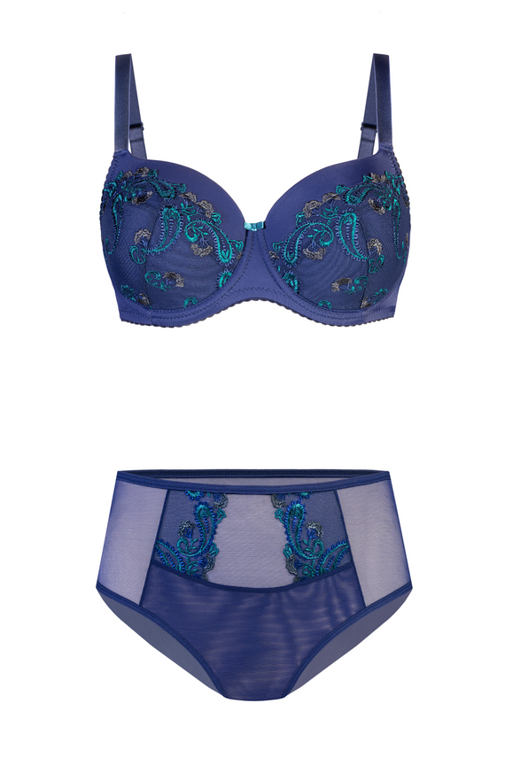 Braga de mujer VF-474 - talle alto, encaje, confort Vena azul marino-verde