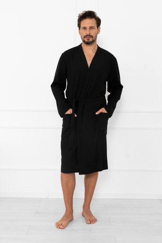 Bata de hombre Bono Italian Fashion negra - con cinturón, estampado en relieve, elegante y cómoda