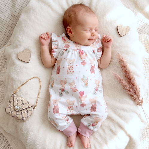 ABN-5537 Pelele Nini Happy Animals de algodón orgánico - botones de presión sin níquel, hipoalergénico, producción polaca