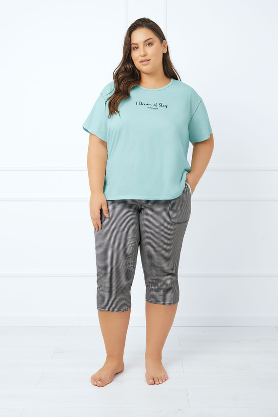 Tarisa Pijama señora manga corta, pantalón 3/4 Moda Italiana - turquesa claro/estampado