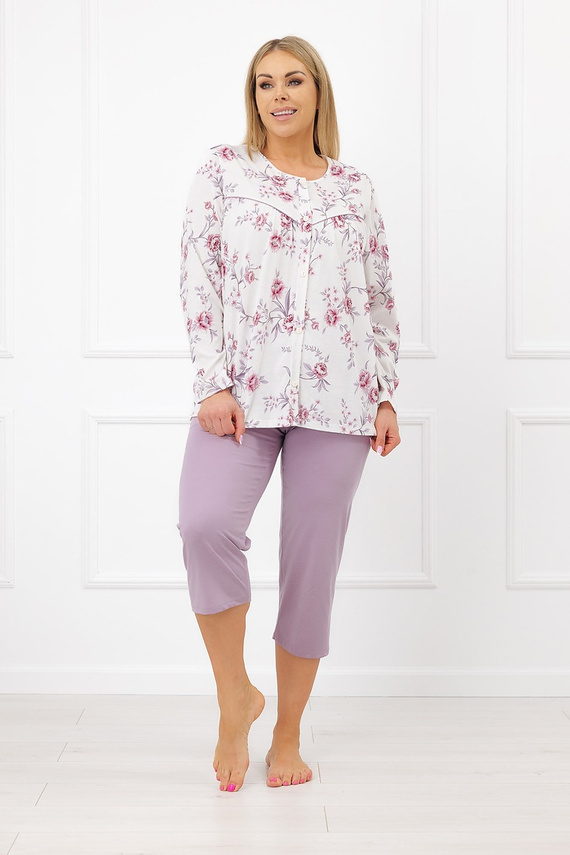 Italian Fashion Mariella Pijama de mujer de algodón con botones pantalón 3/4