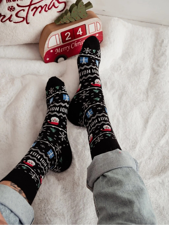 Calcetines de hombre Milena 1290-046 Ho! Ho! Ho! navideños de algodón 75% negro