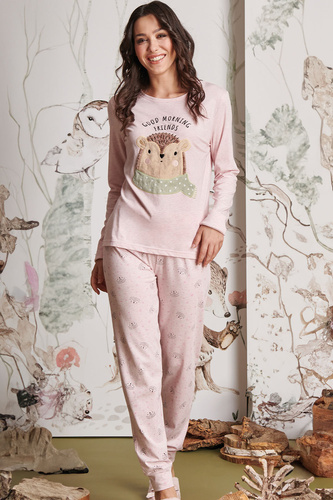 Antea Pijama de mujer Sorbetto rosa - largo, rosa, con aplique 3D, jersey, algodón