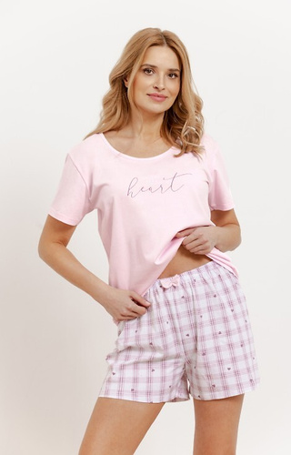 3416 Arabella Pijama de señora Taro- rosa, algodón, manga corta y short