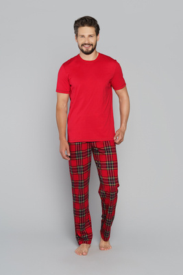 Narwik Pijama hombre manga corta, pantalón largo Moda Italiana- rojo/estampado