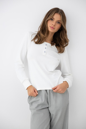 Sensis Salma pijama de mujer ecru-gris con manga larga y pantalones a rayas