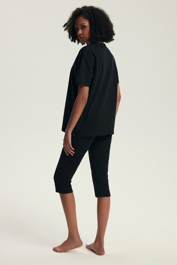 Pijama de mujer 43728 Dairoku negro - algodón, manga corta, pantalón de rejilla