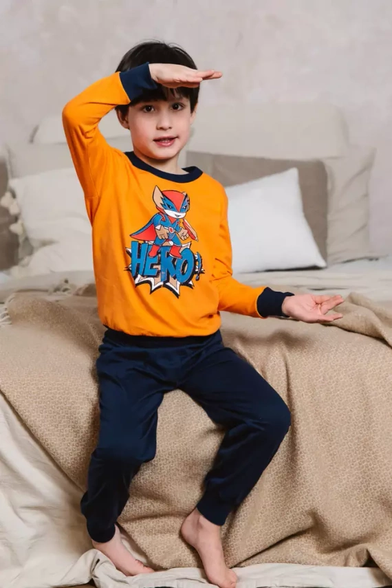 Remek Pijama niño manga larga, pantalón largo Moda Italiana - naranja