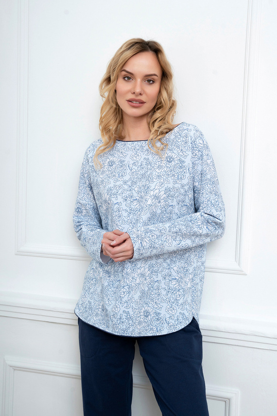 Gracjela Pijama señora manga larga, pantalón largo Moda Italiana - estampado azul/verde