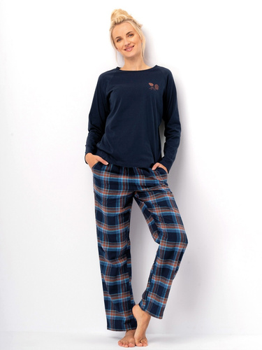 Pijama de señora LNS 432 Key azul marino - algodón, manga larga, pantalón de franela
