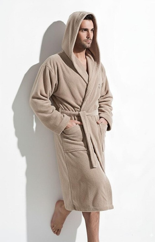 Bata de hombre Iwo L&L cappuccino-soft con capucha y bolsillos
