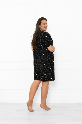 Camisón de señora Bonnie - algodón MEGA SOFT, negro en piel de oveja Moda Italiana