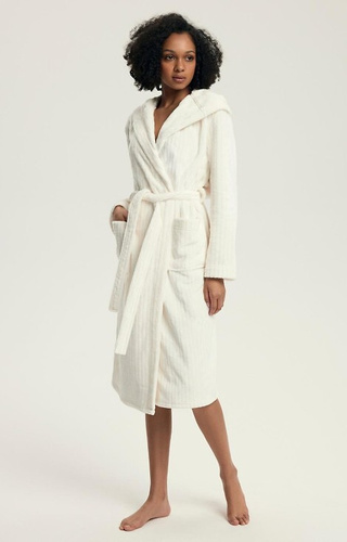 43600 Dionne Bata de mujer con capucha Henderson crema - suave, larga, acanalada