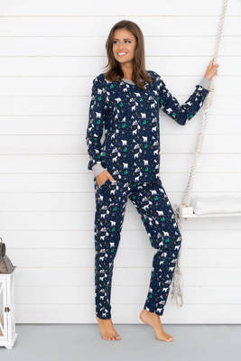 Pijama y pantalón de manga larga Ava Ladies Italian Fashion - estampado azul marino