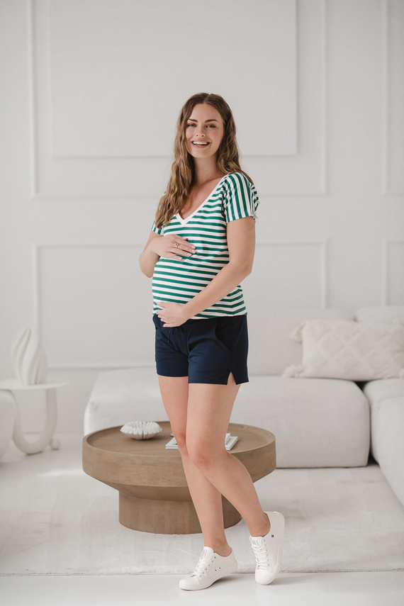 Two Ways Blusa para embarazo y lactancia | Manga corta, cómoda Milk&Love rayas verdes y blancas