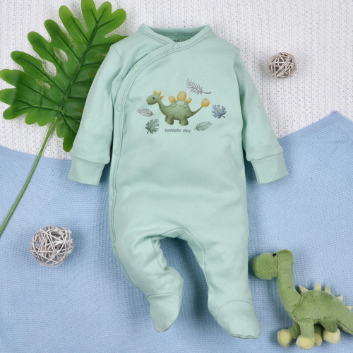 ABN-5568 Pijama para bebé Dino Explorer Nini menta | algodón orgánico, cierre con automáticos